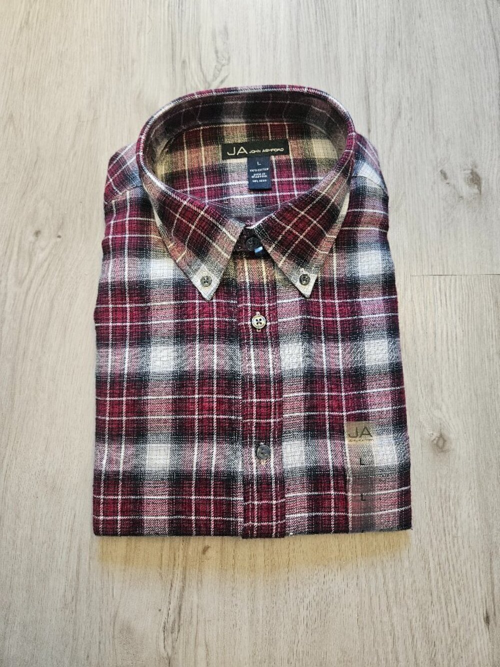 John Ashford Red & Black Plaid Large Long Sleeve Flannel Shirt